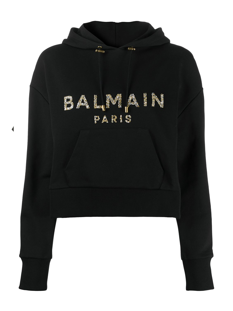 Balmain Balmain Cropped sweater met logo zwart goudkleurig