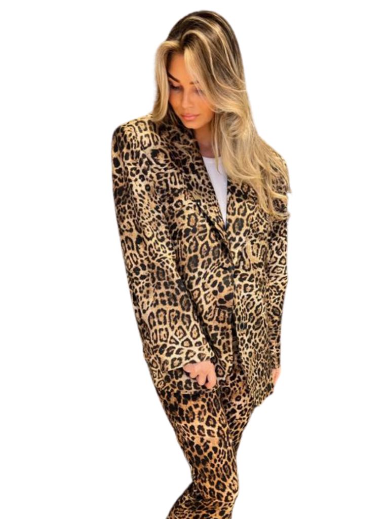 PINKO Pinko 1Q10CZ Welsh oversized blazer met luipaardprint