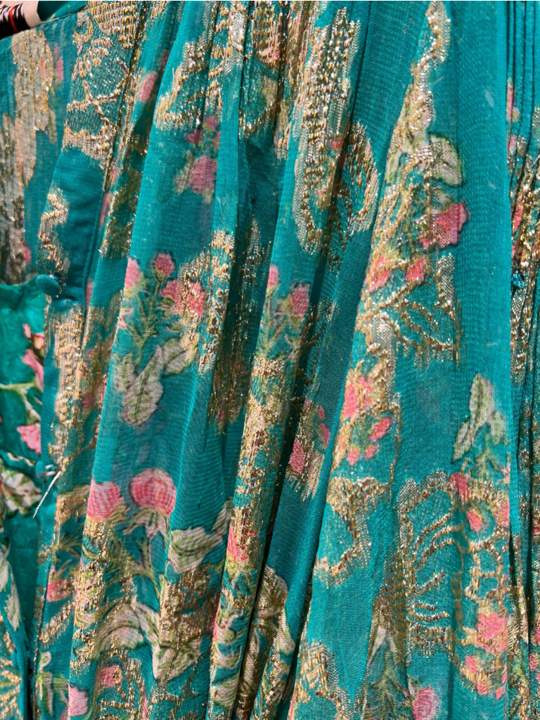 Hemant & Nandita Hemant & Nandita HN-ISHA-926B jurk met ceintuur turquoise