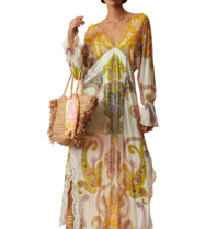 Hemant & Nandita Hemant & Nandita HN-AGRA-791 Agra kaftan multi color off white