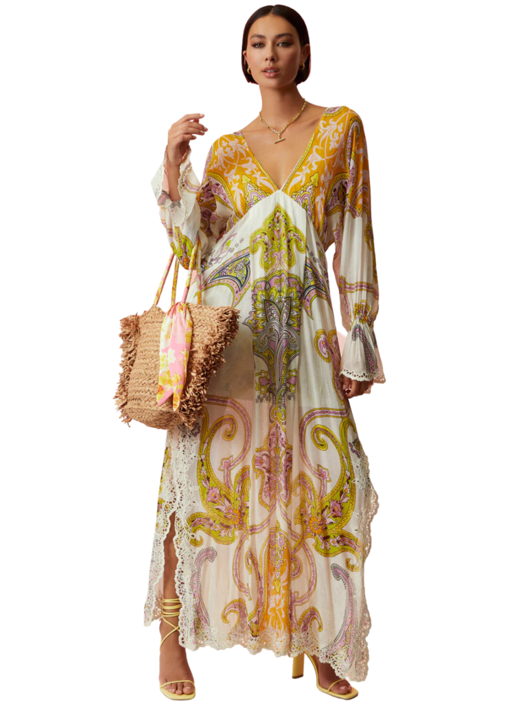 Hemant & Nandita Hemant & Nandita HN-AGRA-791 Agra kaftan multi color off white