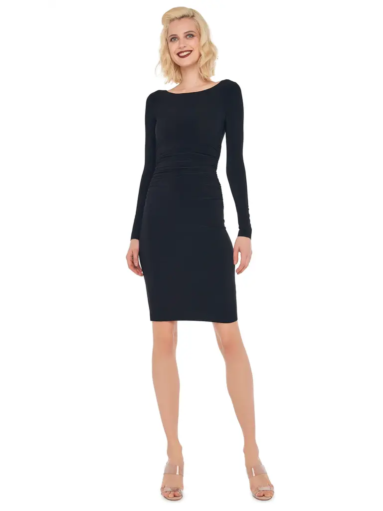 Norma Kamali Norma Kamali KKFW1274BLK LONG SLEEVE SHIRRED WAIST DRESS BLACK