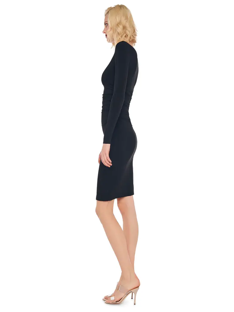 Norma Kamali Norma Kamali KKFW1274BLK LONG SLEEVE SHIRRED WAIST DRESS BLACK