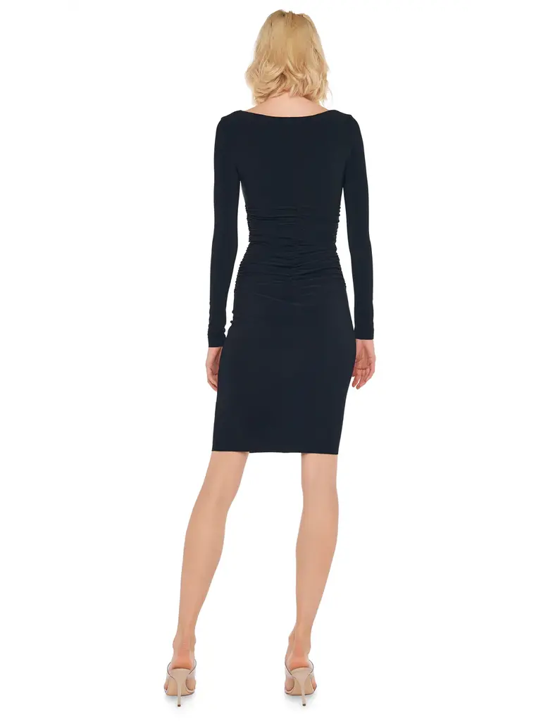 Norma Kamali Norma Kamali KKFW1274BLK LONG SLEEVE SHIRRED WAIST DRESS BLACK