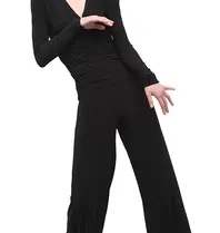 Norma Kamali Norma Kamali KK326JPL335001 V NECK LONGSLEEVE SHIRRED WAIST JUMPSUIT BLACK