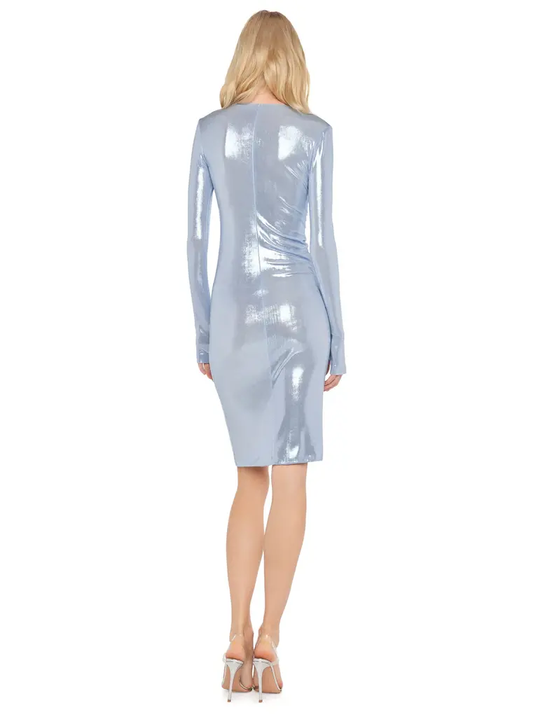 Norma Kamali Norma Kamali ST2243LMD25813 LONG SLEEVE V NECK SHIRRED FRONT DRESS TO KNEE MISTY BLUE