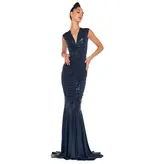 Norma Kamali Norma Kamali ST2243LMD43951 SLEEVELESS DEEP V NECK SHIRRED FRONT FISHTAIL GOWN TRUE NAVY