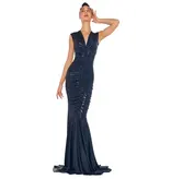 Norma Kamali Norma Kamali ST2243LMD43951 SLEEVELESS DEEP V NECK SHIRRED FRONT FISHTAIL GOWN TRUE NAVY