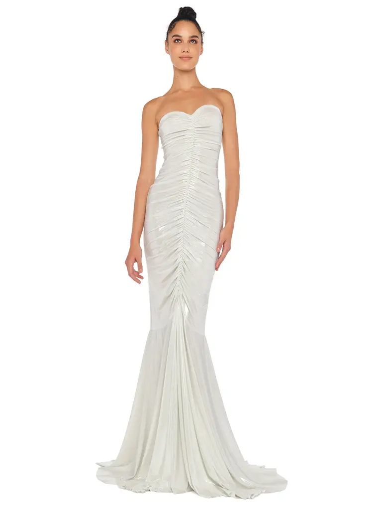 Norma Kamali Norma Kamali ST2243LMD47967 STRAPLESS SHIRRED FRONT FISHTAIL GOWN PEARL