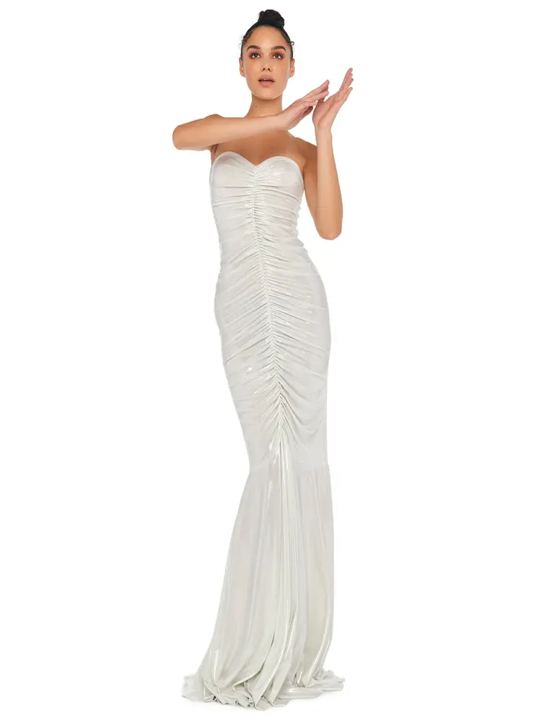 Norma Kamali Norma Kamali ST2243LMD47967 STRAPLESS SHIRRED FRONT FISHTAIL GOWN PEARL