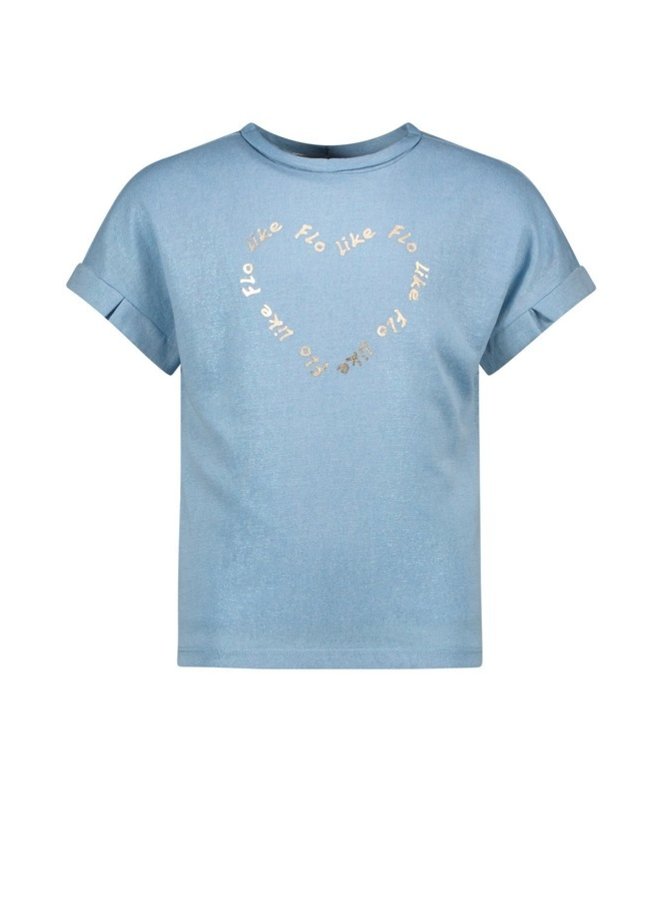 Flo girls metallic jersey ruffle tee heart | F211-5441 Ice blue (131)