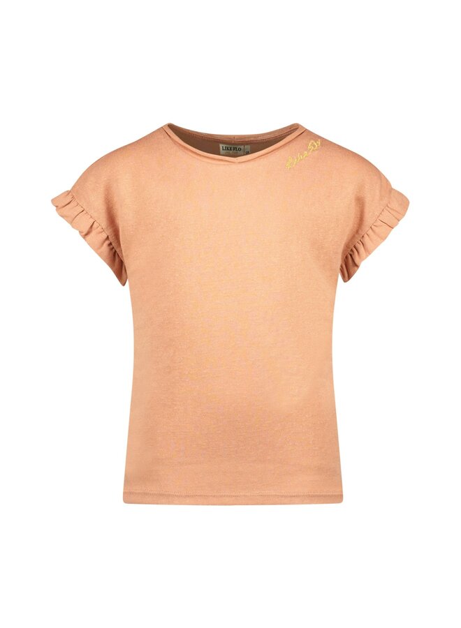 F311-5440 Flo girls metallic jersey ruffle tee | Brique (271) S24