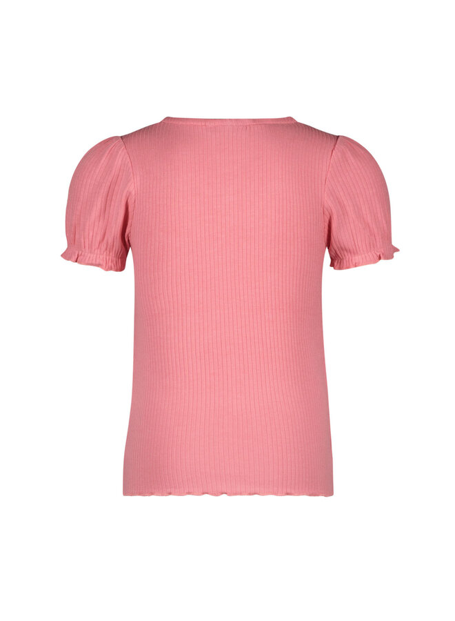 F402-5424 Flo girls solid rib ss tee with button closure | Pink (230) S24