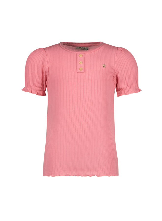 F402-5424 Flo girls solid rib ss tee with button closure | Pink (230) S24