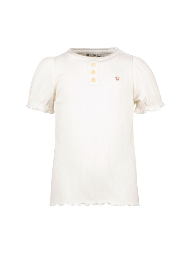 F402-5424 Flo girls solid rib ss tee with button closure | Off white (001) S24