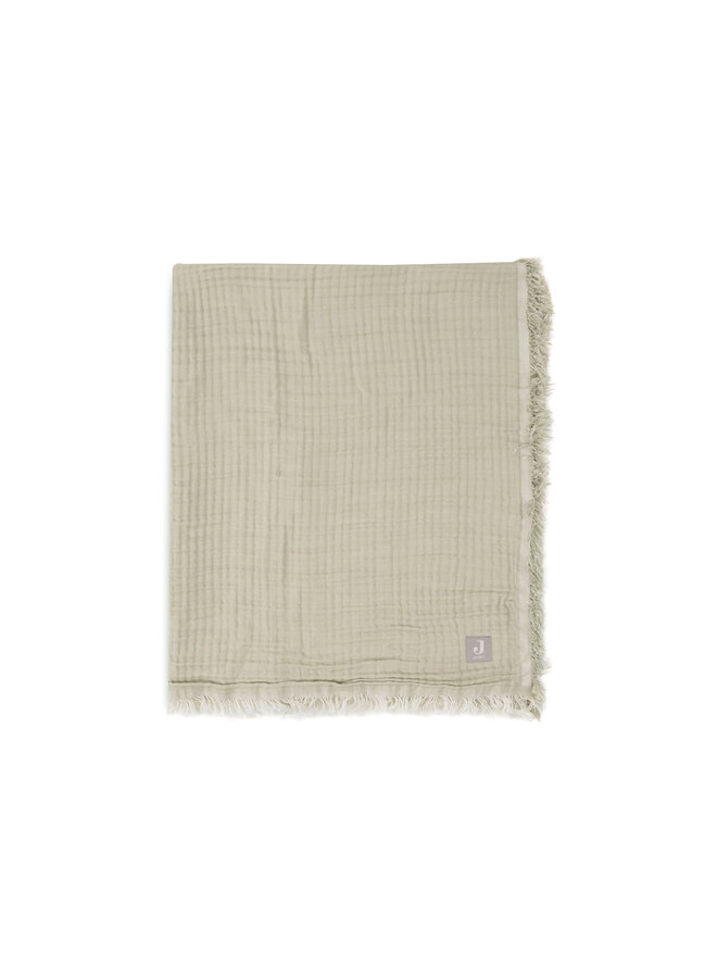 Deken Wieg 75x100cm Fringe | Olive Green/Ivory GOTS