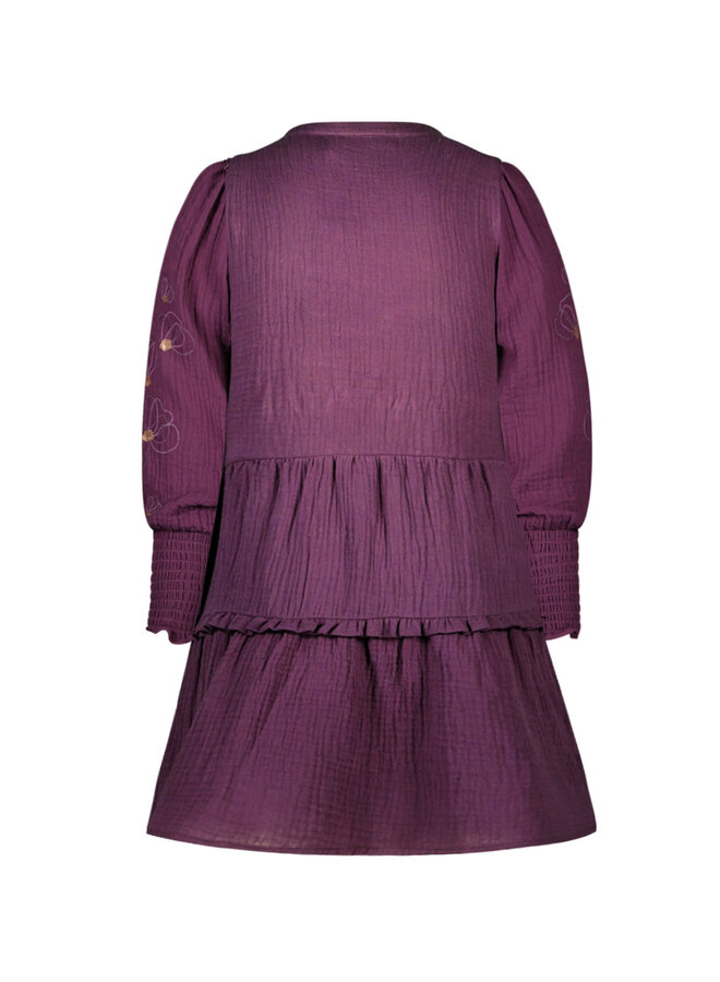 F408-5807 Mila Flo moussEefe dress with embroidery sleeves | Grape (286) W24