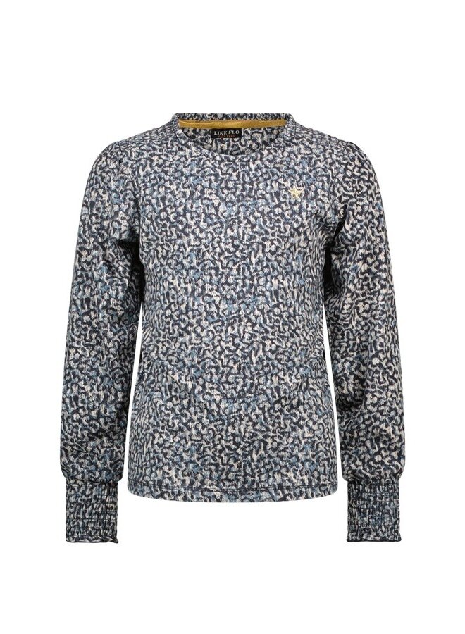 F408-5407 Evy Flo girls top with elasticated cuff and shoulder | Window maze (926) W24