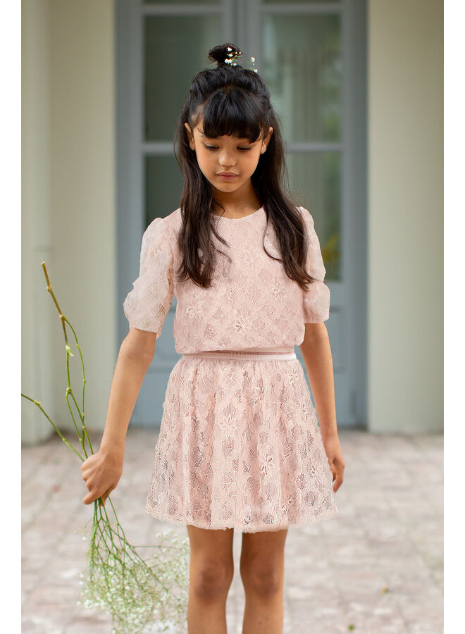 F412-5801 Flo girls dress with fancy fabric + lining | Blush (205) S25