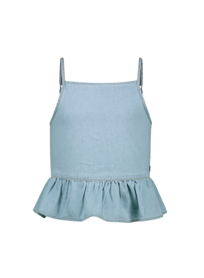 F502-5414 Elif Flo girls chambrey top | lt denim (181) S25