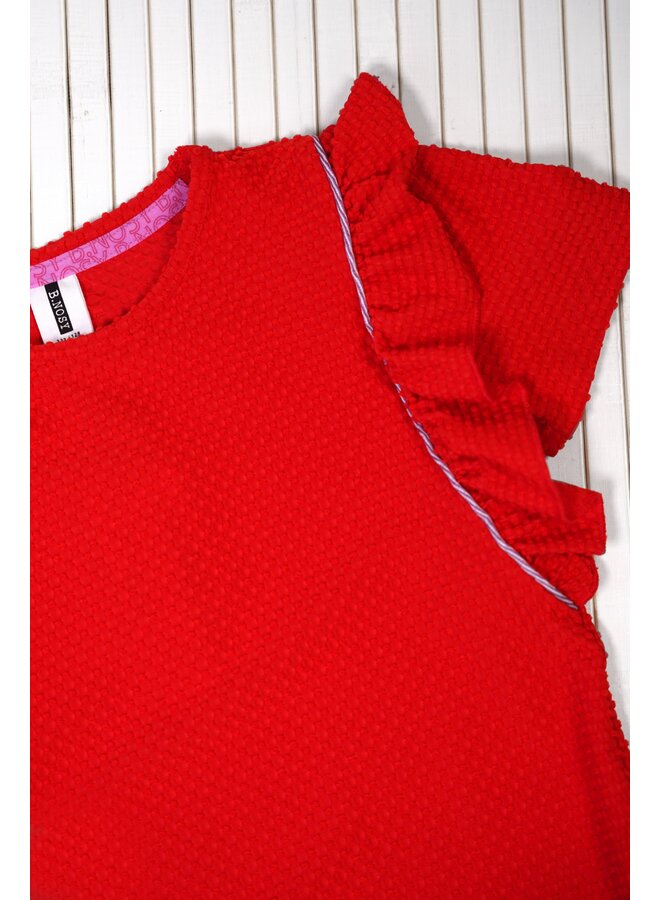 Teddie dotted jersey t-shirt with ruffle detail Y502-5414 | tomato red (259)
