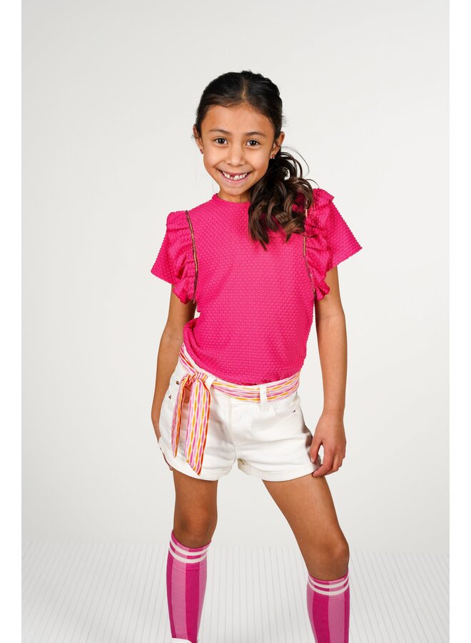 Teddie dotted jersey t-shirt with ruffle detail Y502-5414 | Fandango Pink (215)