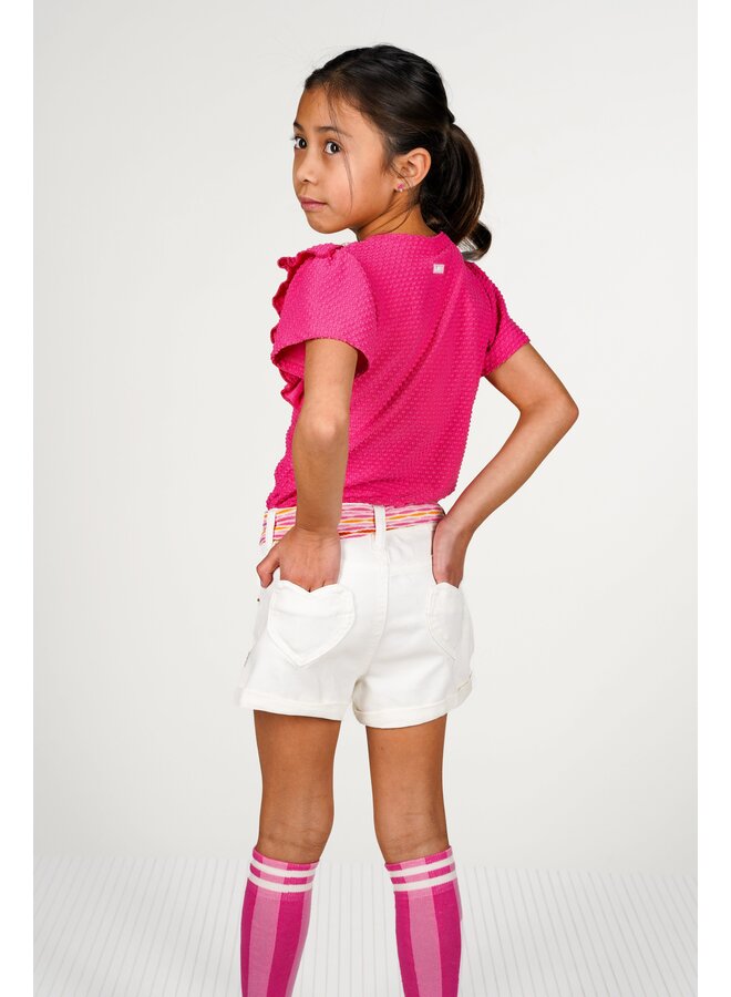 Teddie dotted jersey t-shirt with ruffle detail Y502-5414 | Fandango Pink (215)