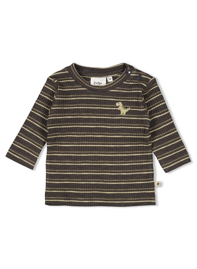 Longsleeve rib met streep - Rawrsome (Antraciet melange) | 51602620