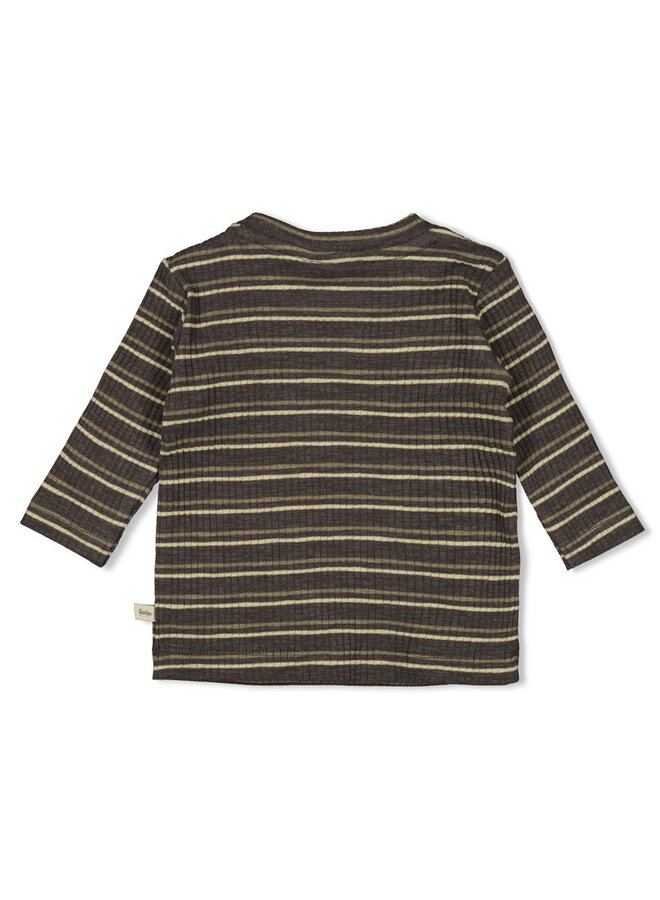 Longsleeve rib met streep - Rawrsome (Antraciet melange) | 51602620