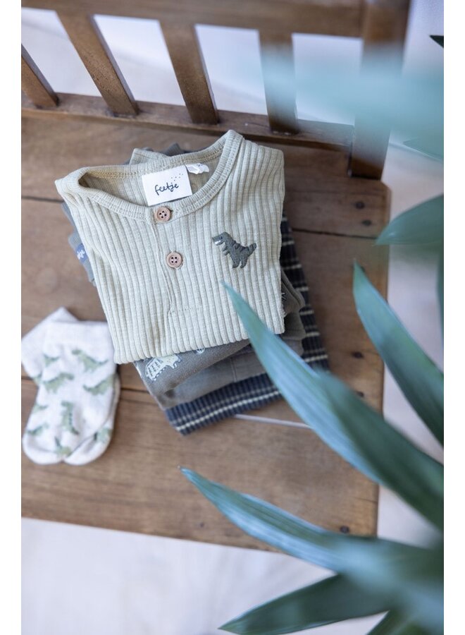 Longsleeve rib met streep - Rawrsome (Antraciet melange) | 51602620