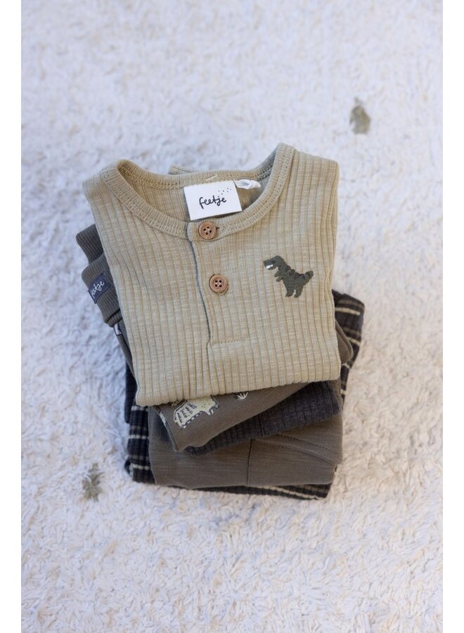 Longsleeve rib met streep - Rawrsome (Antraciet melange) | 51602620