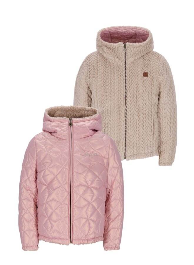 F507-5220 Aimee Flo girls reversible short hooded jacket | Mauve (620) W25