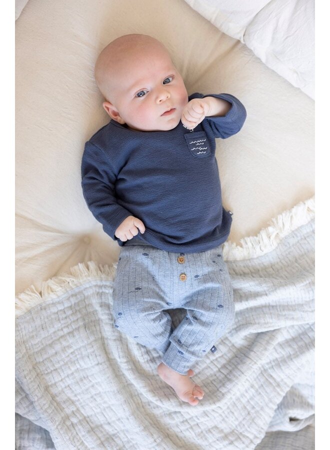 Broek rib AOP - Blue Ocean (Blauw melange) | 52202495