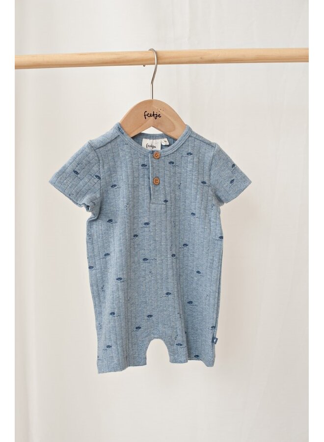 Kort pakje rib AOP - Blue Ocean (Blauw melange) | 51100101