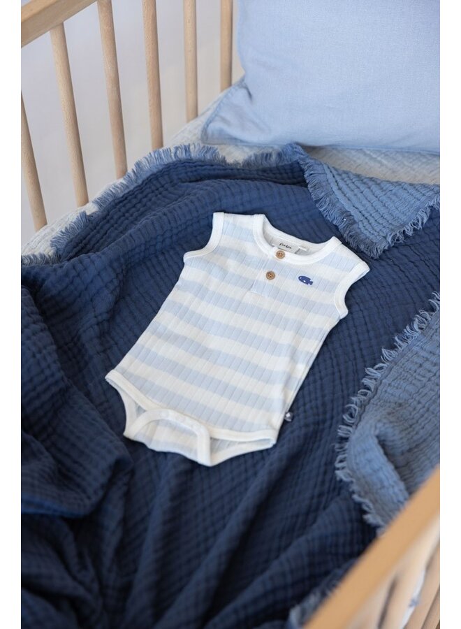 Romper rib met streep k/m - Blue Ocean (Blauw) | 50200257