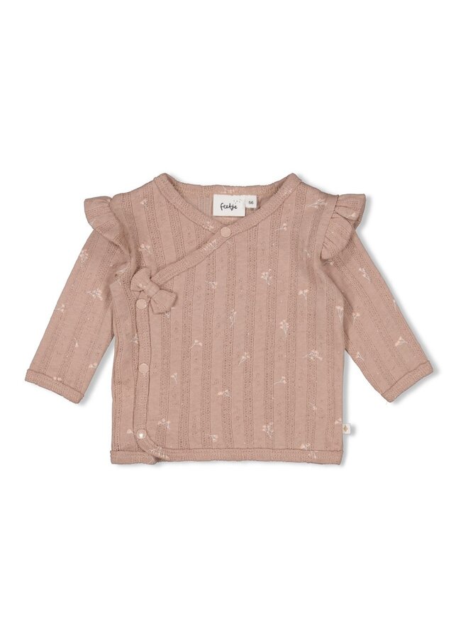 Overslagshirt pointelle rib AOP - Delicate Flower (Taupe) | 51602726