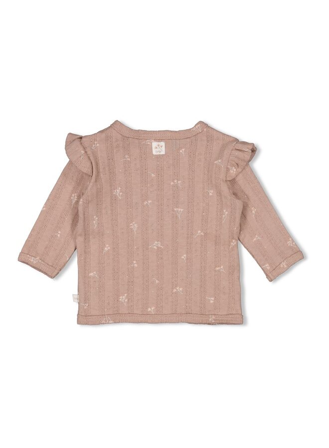 Overslagshirt pointelle rib AOP - Delicate Flower (Taupe) | 51602726