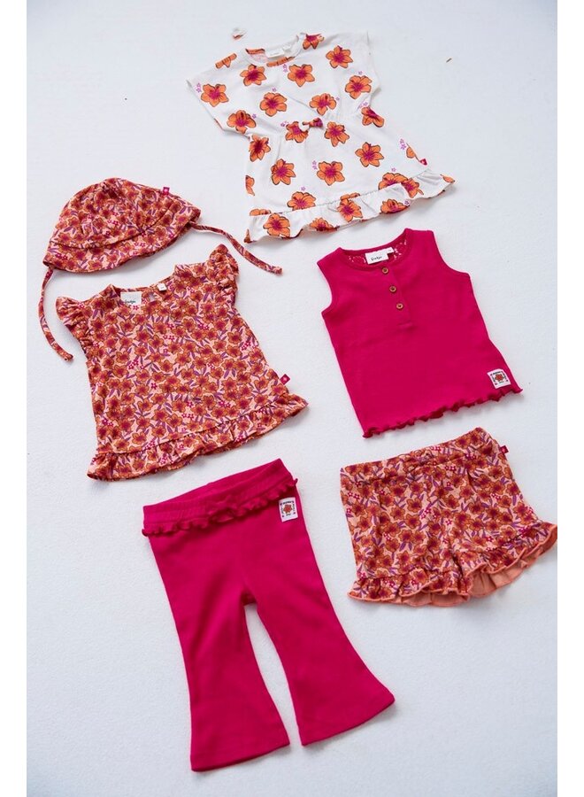 Flare broek rib - Love Peace Aloha (Fuchsia) | 52202523