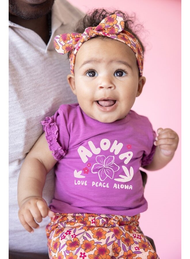 Flare broek AOP - Love Peace Aloha (Perzik) | 52202522