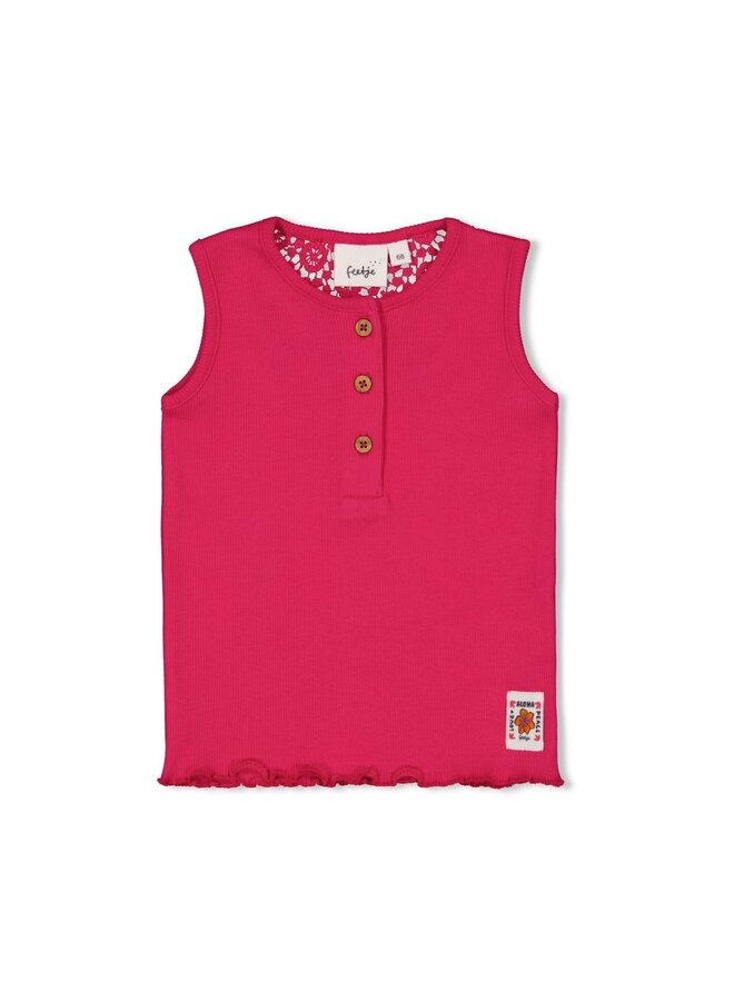 Singlet rib met crochet rugdetail - Love Peace Aloha (Fuchsia) | 51701008