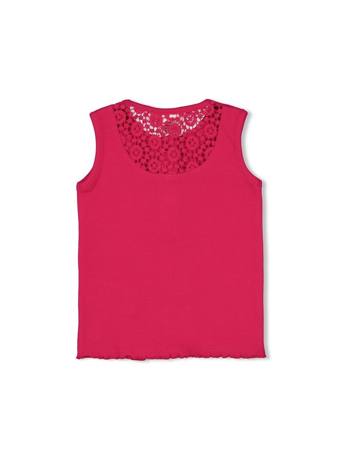 Singlet rib met crochet rugdetail - Love Peace Aloha (Fuchsia) | 51701008