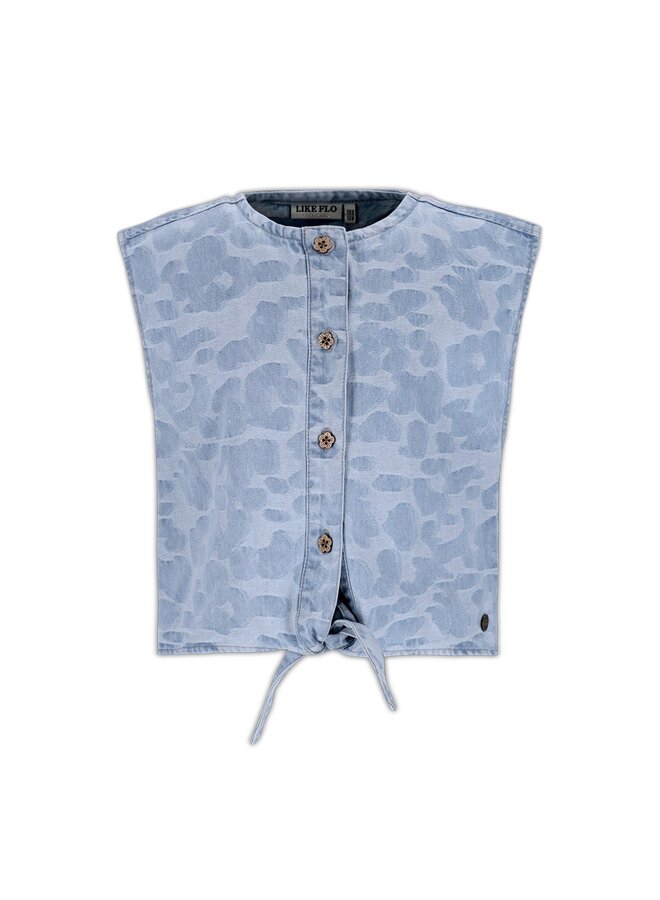 Clara Flo girls chambrey knotted top with CF closure F601-5107 | Denim AOP (186)