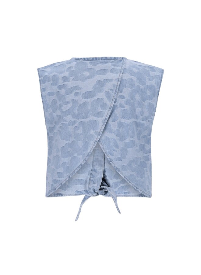 Clara Flo girls chambrey knotted top with CF closure F601-5107 | Denim AOP (186)