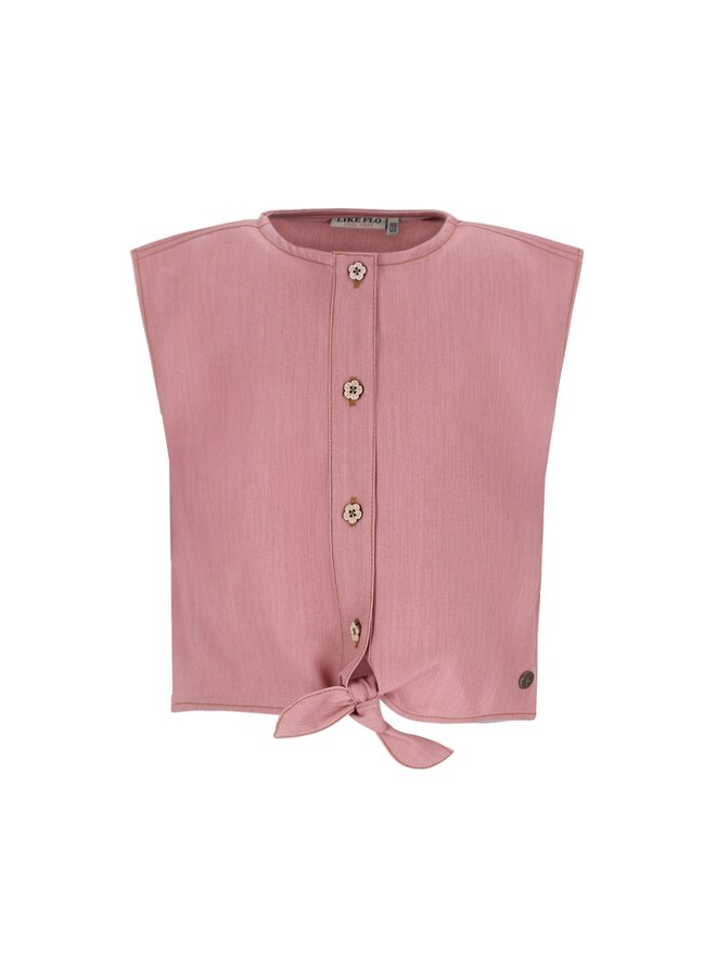 Clara Flo girls chambrey knotted top with CF closure F602-5107 | Old pink (200)