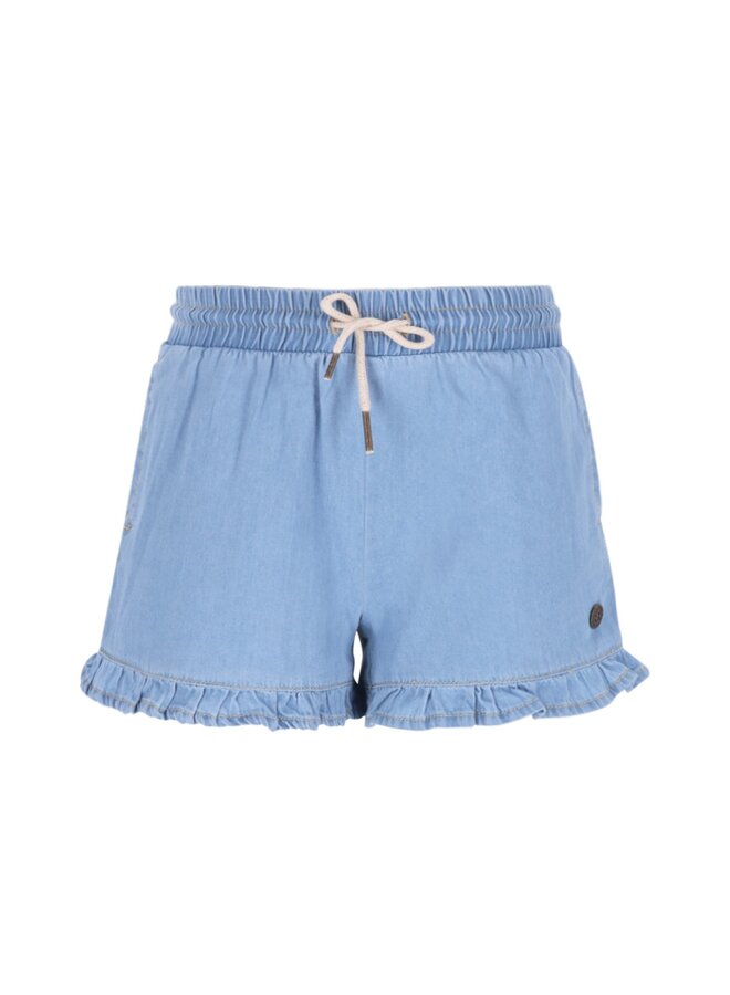Fiona Flo girls chambrey short with ruffle hem F602-5603 | lt denim (181)