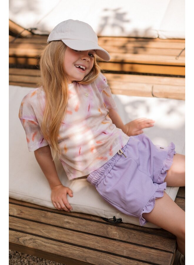 Fiona Flo girls chambrey short with ruffle hem F602-5603 | Lilac (600)