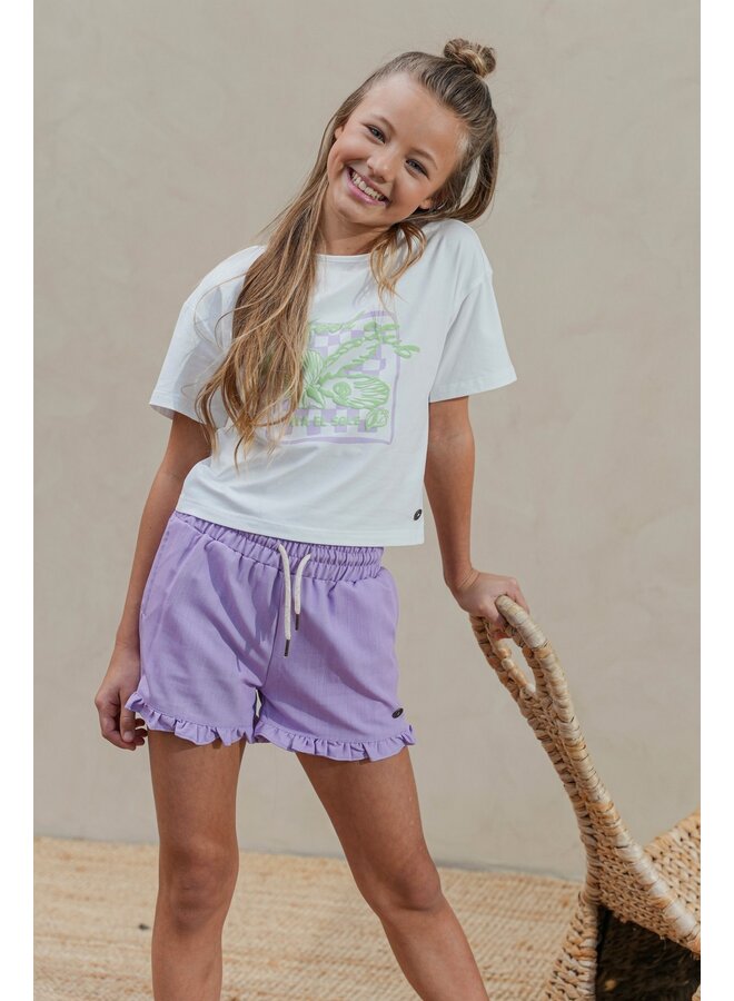 Fiona Flo girls chambrey short with ruffle hem F602-5603 | Lilac (600)