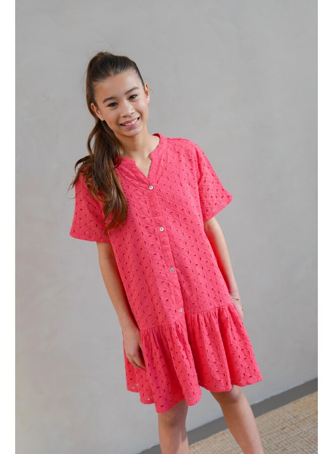Mace Flo girls broderie anglaise dress F602-5809 | Strawberry (229)