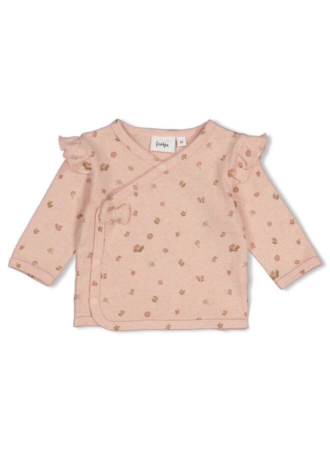 Overslagshirt pointelle rib AOP - Fall in Love 51602809 | Roze melange (190)