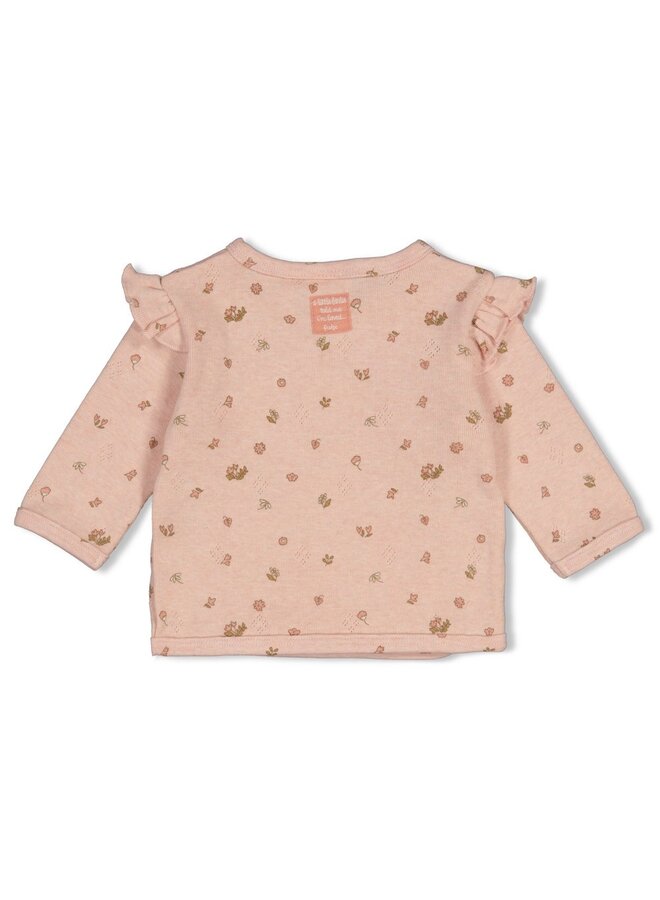 Overslagshirt pointelle rib AOP - Fall in Love 51602809 | Roze melange (190)